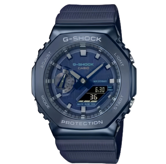 CASIO 卡西歐 G-SHOCK 金屬時尚八角髮絲紋雙顯手錶 GM-2100N-2A 速