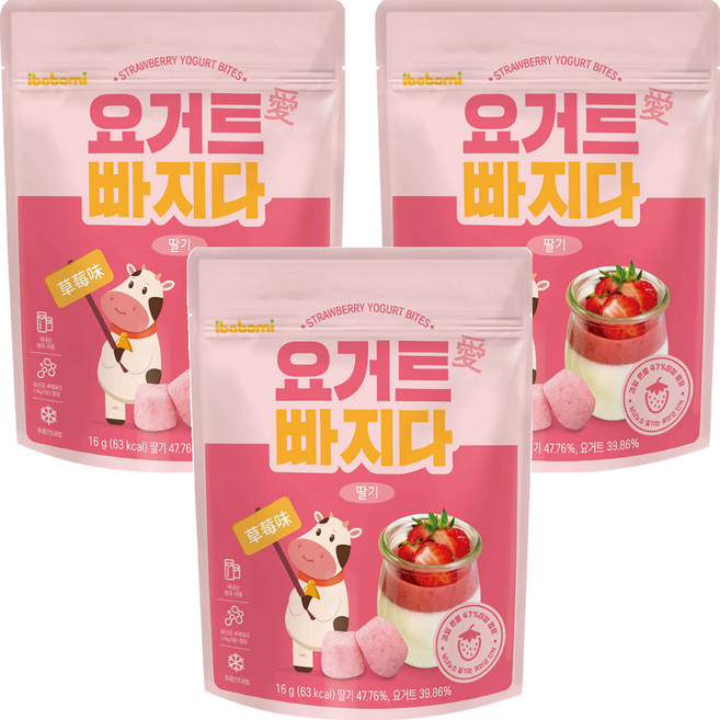 ibobomi 乳酸菌優格點心, 草莓味, 16g, 3包