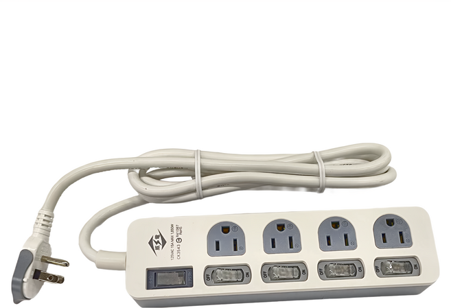 WeiTien 威電 過載斷線5開4座電源線組 3孔插座 3C電器適用 各式家電用電保護, 1.8m, 白色, 1條