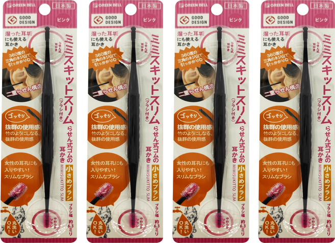 GREEN BELL 綠鐘 雙頭挖耳棒 粉色, 4支, 1入