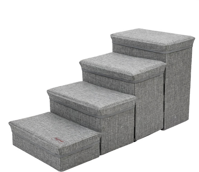 skylife 四層寵物收納樓梯 聚酯纖維+密度板, 灰色, 1個