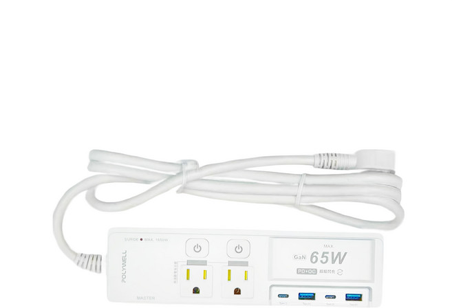 POLYWELL 寶利威爾 65W GaN 氮化鎵 USB閃充電源延長線 PW15-T05-A060, 1.8m, 白色, 1個