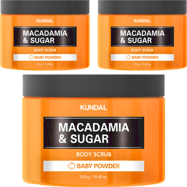 KUNDAL 昆黛爾 澳洲堅果細砂糖磨砂膏 嬰兒爽身粉香, 550g, 3罐