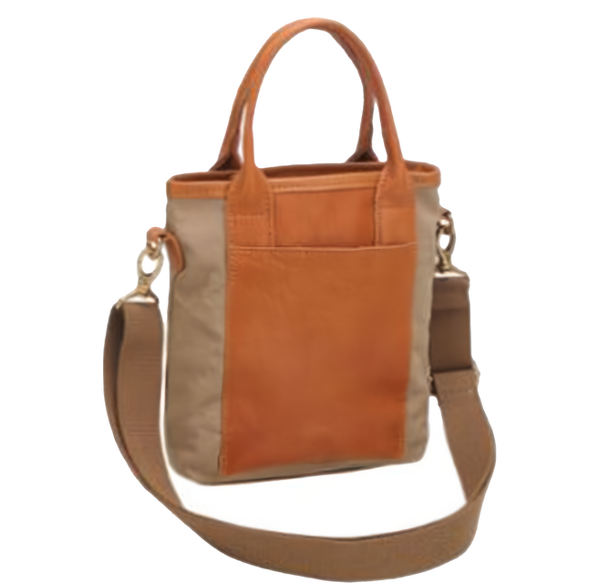 LIKEHOUSE 帆布配頭層牛皮 女士2WAY肩背包 手提包 女包, 卡其色