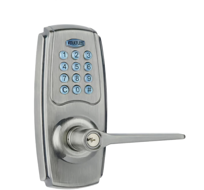 FAULTLESS 加安牌 二合一按鍵式電子鎖 KL-502P 磨砂銀, 孔洞符合可DIY 安裝