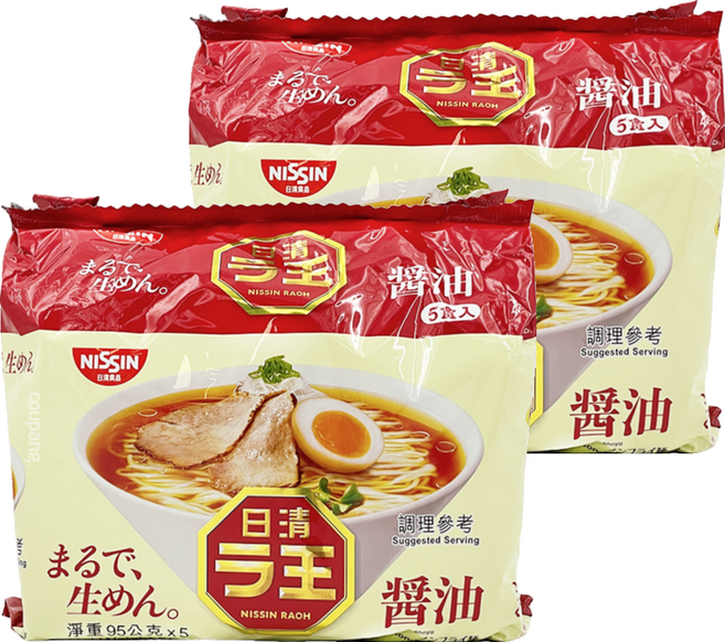 NISSIN 日清 拉王 非油炸速食麵 醬油 95g, 10包