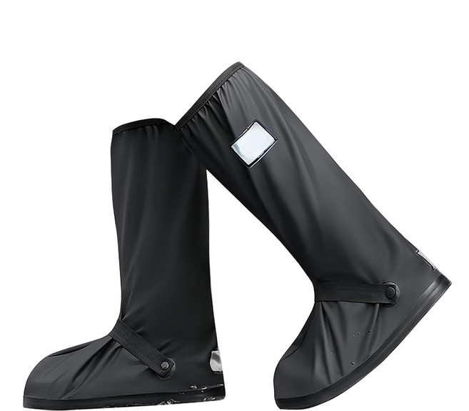 COMET 42cm高筒快穿加厚反光雨鞋套 2XL碼 PVC材質 防水防汙, 黑色, 1雙