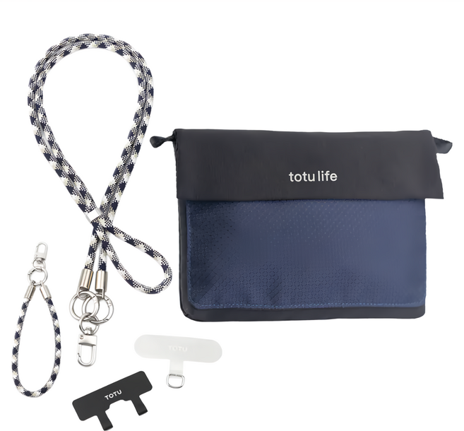TOTU 拓途 FB-1系列 多功能防潑水時尚運動掛繩收納包 手機掛繩 + 夾片組, 藍色, 1組