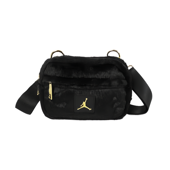 NIKE 耐吉 JORDAN 喬丹 FAUX FUR 斜挎包, 正黑色
