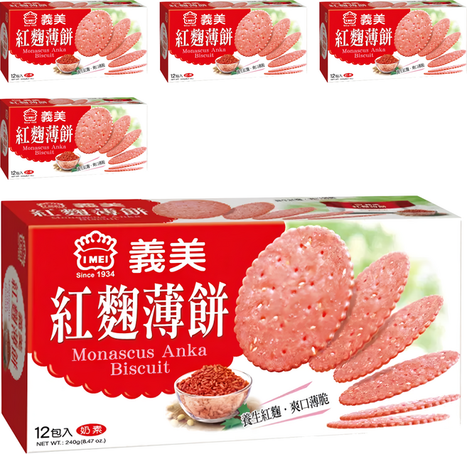 義美 紅麴養生薄餅 奶素, 240g, 5盒