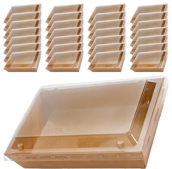 牛皮輕食盒 + PET蓋 6號 上口(180 x 120mm) x 下底(160 x 105mm) x 底座(35mm) x 含蓋(50mm), 50個, 10組