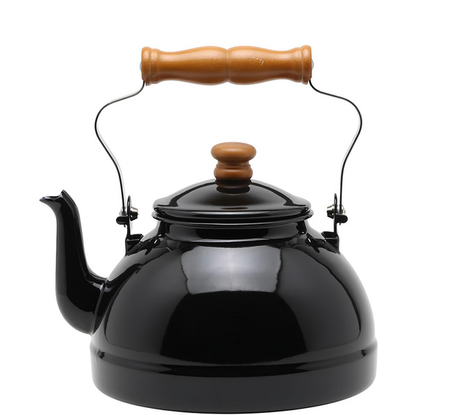 TSUKI-USAGI 月兔印 原木柄琺瑯茶壺, 時尚黑, 2.2L, 1個