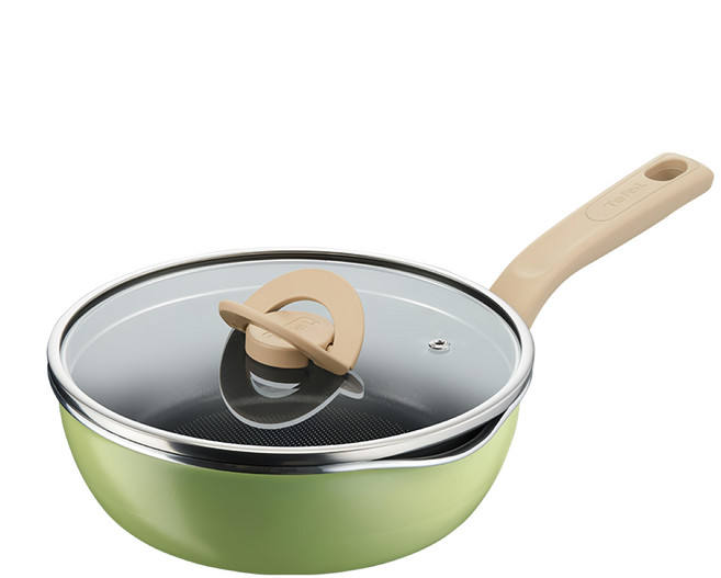 Tefal 特福 煮FUN系列 不沾深平鍋 IH 附鍋蓋 抹茶綠, 22cm, 1組