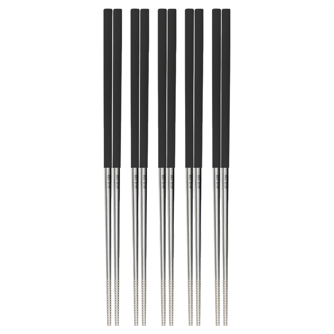 PLUS PERFECT 理想 金緻316不銹鋼四方筷, 5雙筷子, 黑色, 5雙