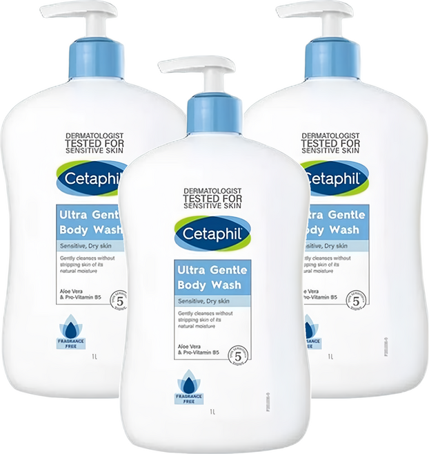 Cetaphil 舒特膚 B5極致舒敏沐浴乳, 3瓶, 1L