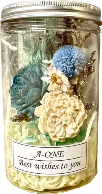 A-ONE 匯旺 白藍索拉玫瑰花 藍色大球花 繡球花 乾燥花罐, S款 彩色