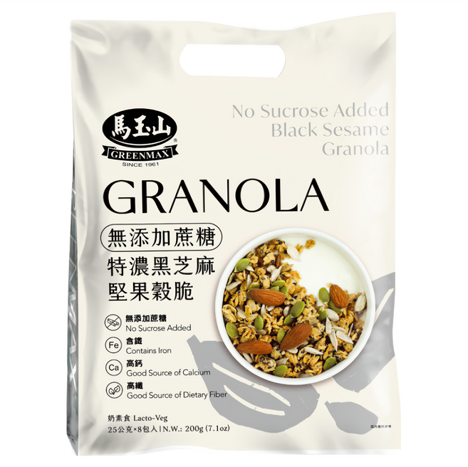 馬玉山 無添加蔗糖特濃黑芝麻堅果穀脆 8包, 200g, 1袋