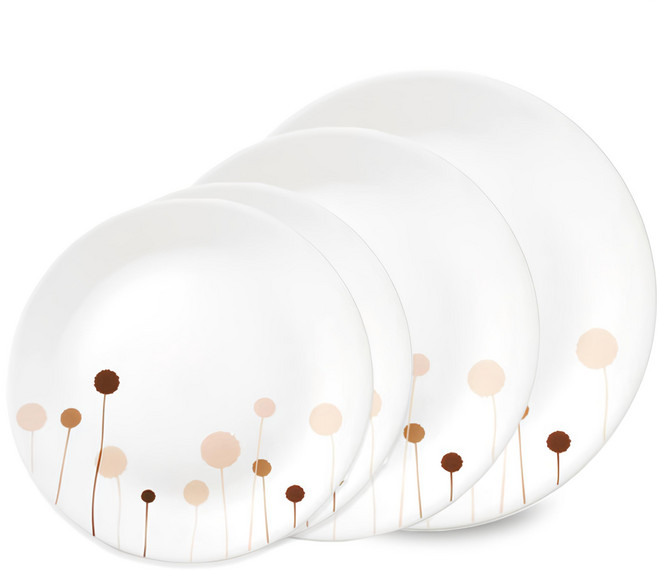 Corelle Brands 康寧餐具 花棉圓盤組, 圓形小盤子2個 + 圓形中盤子1個 + 圓形大盤子1個, 白色, 1組