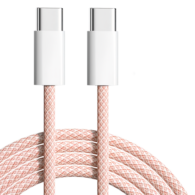 Type-C to Type-C 編織3A快速充電傳輸線 ABS外殼 適用於iPhone 15 充電最高60W, 1m, 粉色, 1條