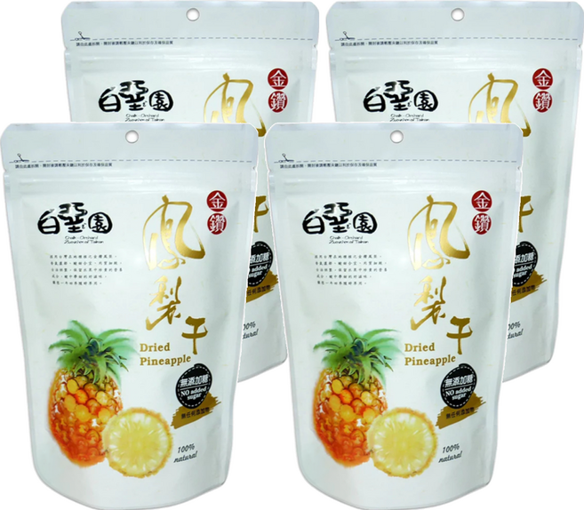白堊園 無糖金鑽鳳梨干, 100g, 4包