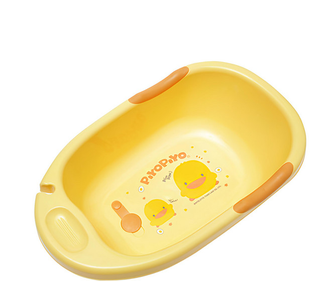 PiYOPiYO 黃色小鴨 雙色浴盆 帶有蓮蓬頭靠架 防滑手腕靠架 嬰兒浴缸 顏色隨機, 黃色/白色 顏色隨機, 1個