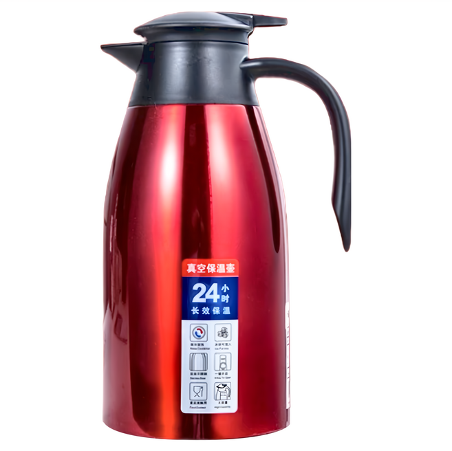 保溫24H不鏽鋼雙層真空保溫壺 304不鏽鋼內膽, 酒紅色, 2L, 1個