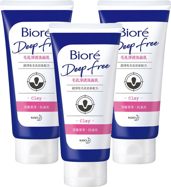 Biore 蜜妮 台灣公司貨 Deep Free 毛孔淨透洗面乳, 120g, 3條