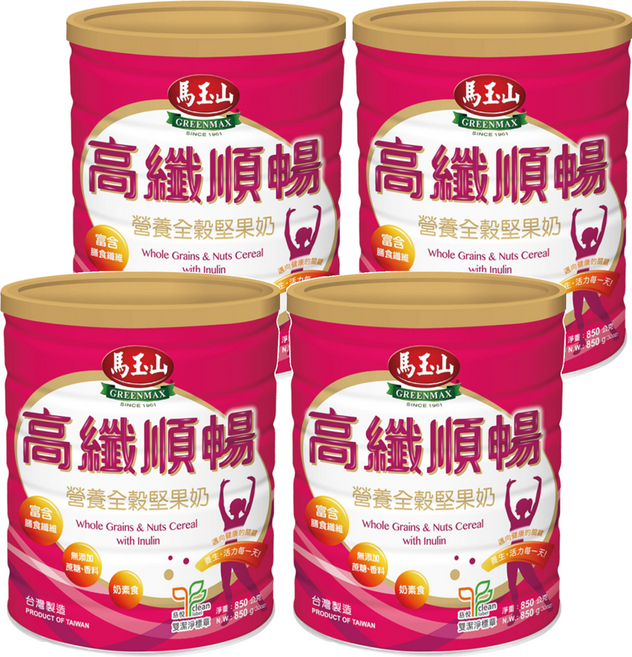 馬玉山 營養全穀堅果奶 高纖順暢配方, 850g, 1入, 4罐