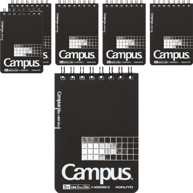 KOKUYO 國譽 Campus 大人A7線圈方格筆記本 H105 x W74mm, 黑色, 6本