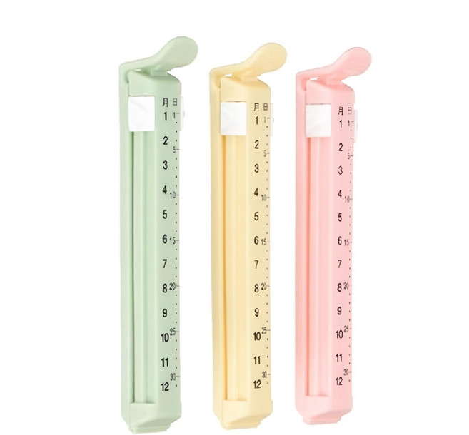 KAI 貝印 House DH-7032 日期密封夾(S/3入)041BE0828, 綠色 + 黃色 + 粉色, 1入