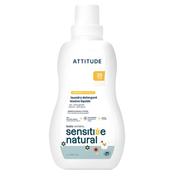 ATTITUDE 艾特優 寶寶敏感肌膚洗衣精 無香精, 1L, 1瓶