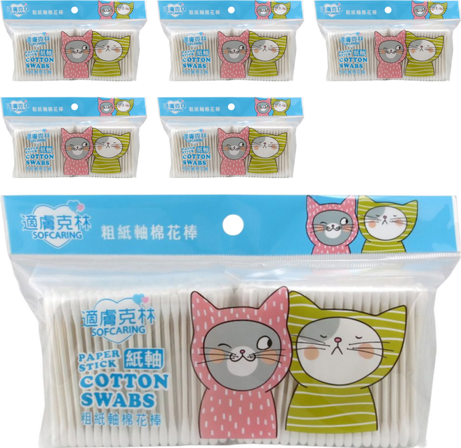 適膚克林 粗 高韌性 紙軸棉棒 400支, 6袋