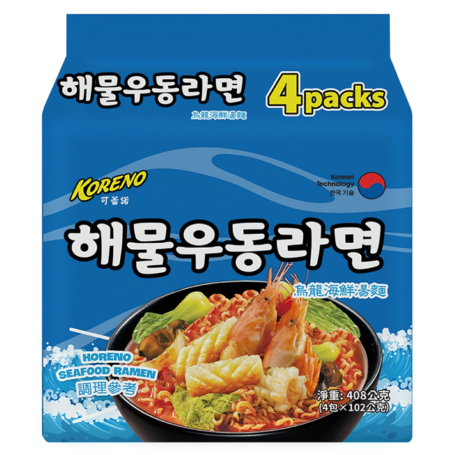 KORENO 可蕾諾 烏龍海鮮湯麵 102g, 4包