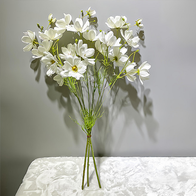 Floral M 花藝 仿真花 初戀少女波斯菊, 白色, 3個