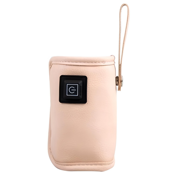 aibo 奶瓶/玻璃瓶/易開罐USB保溫杯套 Type-C供電 三檔溫度切換 恆溫加熱, 皮革 粉紅色, 1個