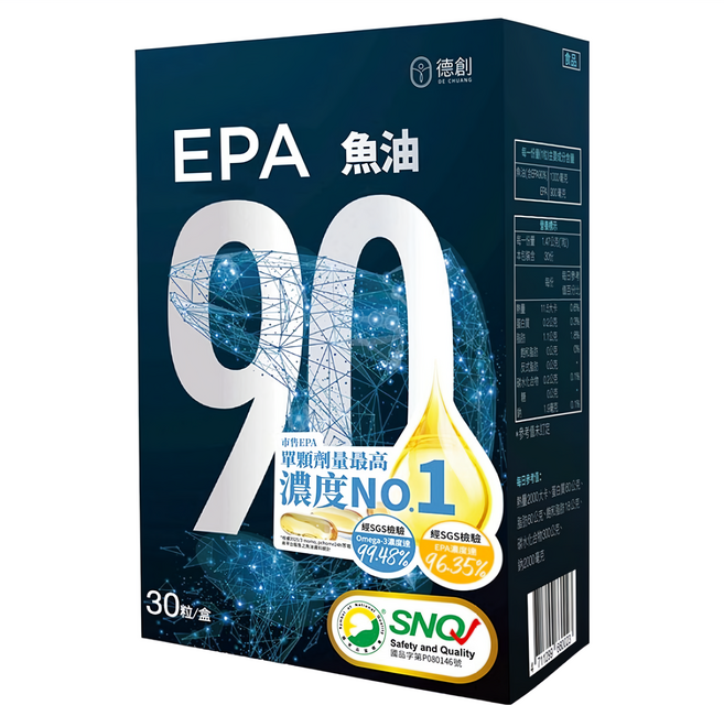 De Chuang 德創生技 EPA 90%高濃度純淨深海魚油 增量版, 1盒, 30顆