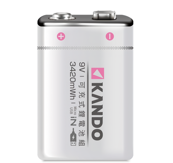 KANDO 感動 方型USB充電式鋰電池 UM-9V, 1入, 1個