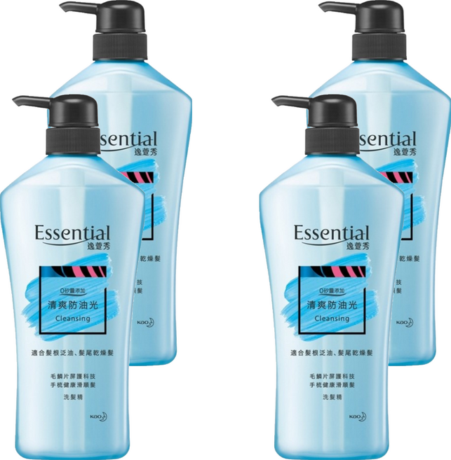 Essential 逸萱秀 瞬效鎖水系列 清爽防油光洗髮精 0矽靈添加 適合髮根泛油、髮尾乾燥髮, 700ml, 4瓶