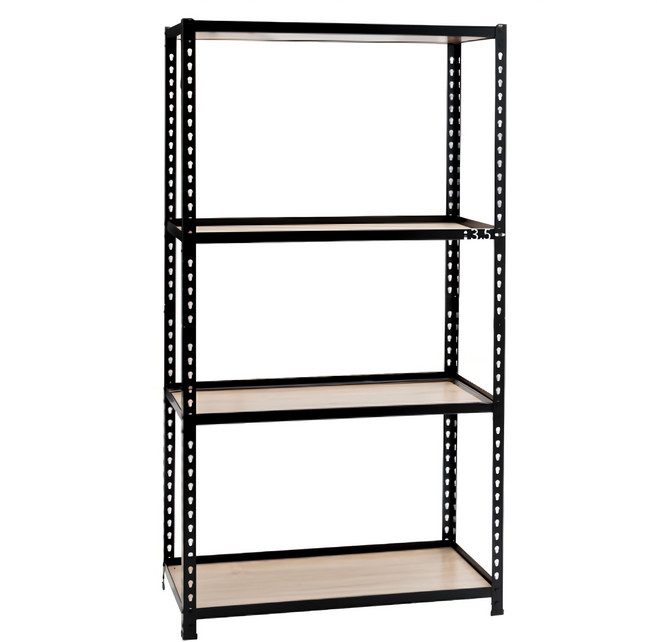 AMOS 亞摩斯 四層免螺絲角鋼木板貨架 耐重60kg WTA027BK 91 x 61 x 169cm 木板厚度0.5cm 框架厚度3.5cm 19.6kg, 黑色, 4層