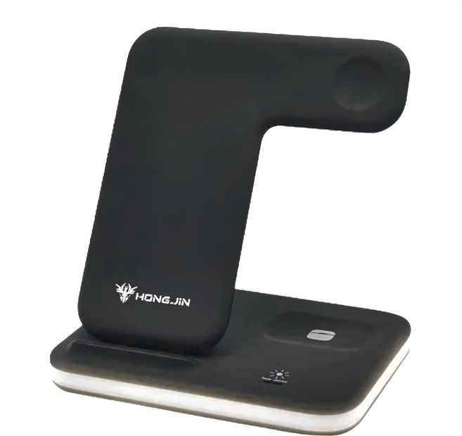 HONG JIN 宏晉 四合一無線充電器 適用於手機、耳機、手錶, 黑色, 1個