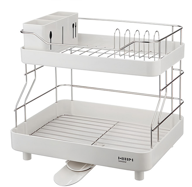 HANSSEM 雙層餐具瀝水架 42*32.5*38cm, 2層, 白色, 1個