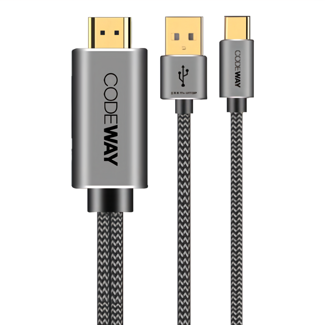 CODEWAY Type-C-HDMI傳輸線 充電支援, 2m, 1條, 灰色