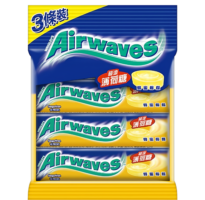 Airwaves 超涼無糖薄荷糖 3條, 90g, 1袋