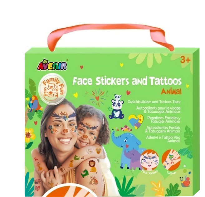 德國Avenir Kids 美妝&紋身貼紙 動物派對 Set 臉部&身體貼紙 3+年齡適用, 1盒