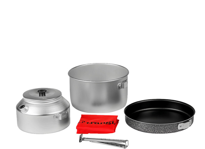 Trangia 406287 628T + F27 超輕鋁可拆手柄套組 含水壺, 煎盤 + 湯鍋 + 水壺 + 可拆手柄 + 收納袋, 1組, 銀色 + 黑色 + 紅色