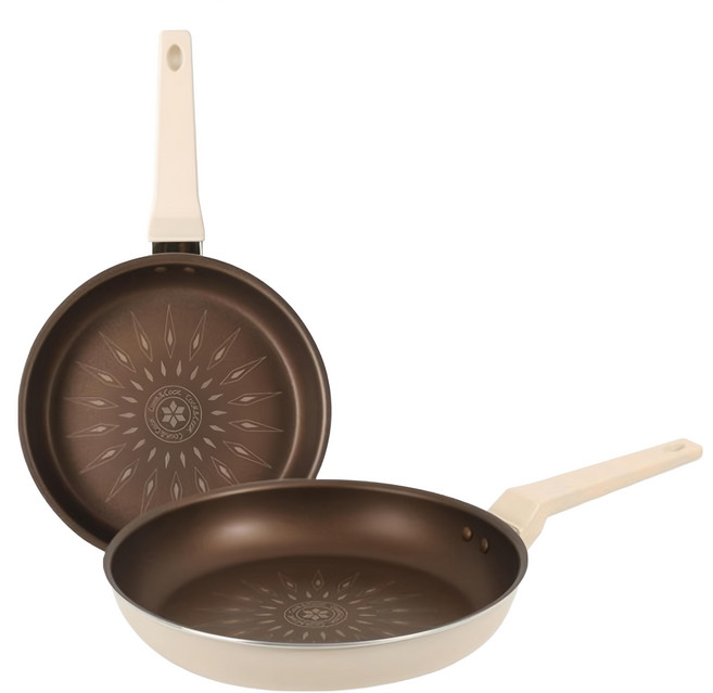 CooK&CooK IH爐適用 Verona系列 單柄鍋具2件組, Cream Ivory, 1組, 22公分平底鍋 + 28公分平底鍋