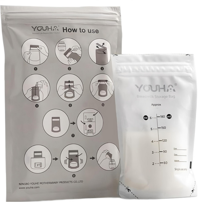 YOUHA 優合 母乳儲存袋 180ml 雙夾鏈防漏密封 LDPE+PET 食品級材質, 50個, 1組