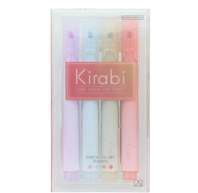 sun-star Kirabi 珠光閃亮螢光筆4件組, 四季芳菲 紫色 + 藍色 + 綠色 + 紅色, 4支