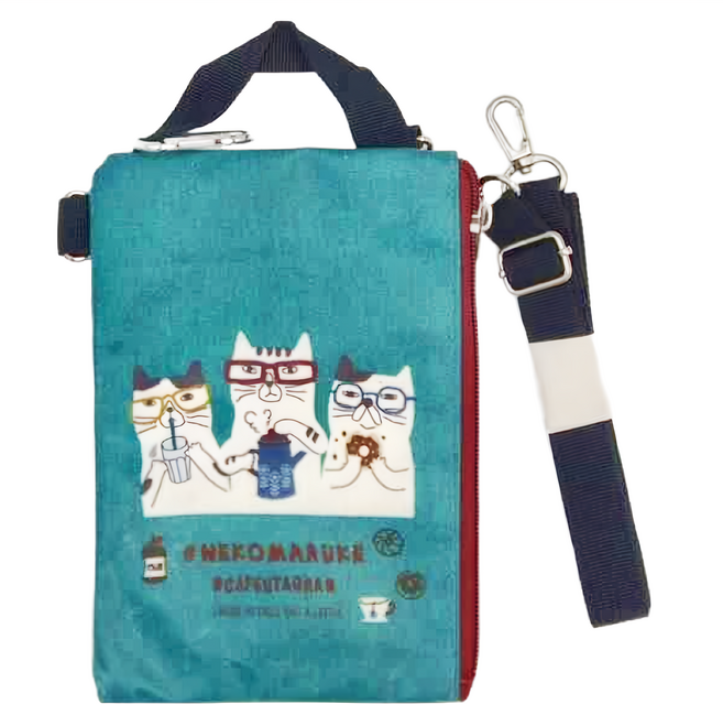 kUSUgURU JAPAN 日本眼鏡貓 貓丸系列 手機包 KJB2407002-1 20 x 13cm, 綠色, 1個