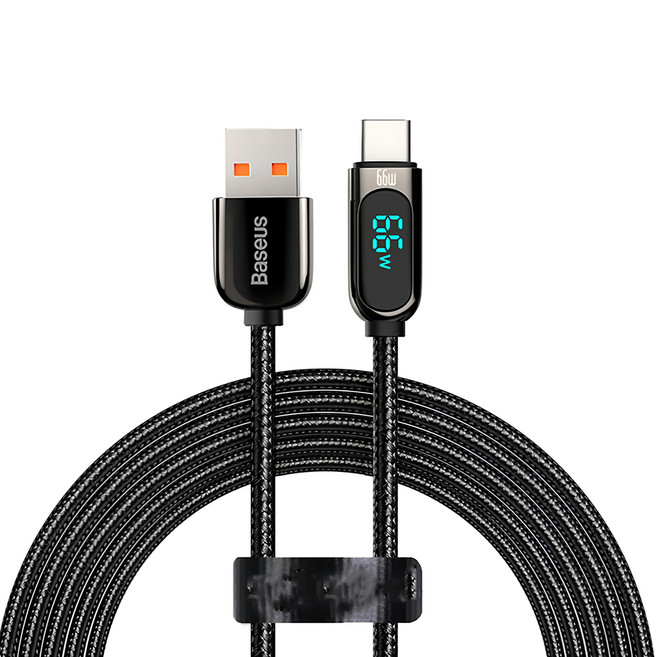 Baseus 倍思 USB to Type-C 數顯快充傳輸線 66W, 2m, 黑色, 1條